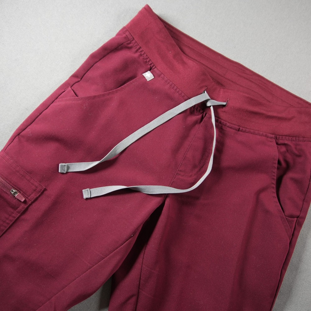 FIGS Zamora Jogger Scrub Pants Women Gray Drawstring  XS Petite Red Medical